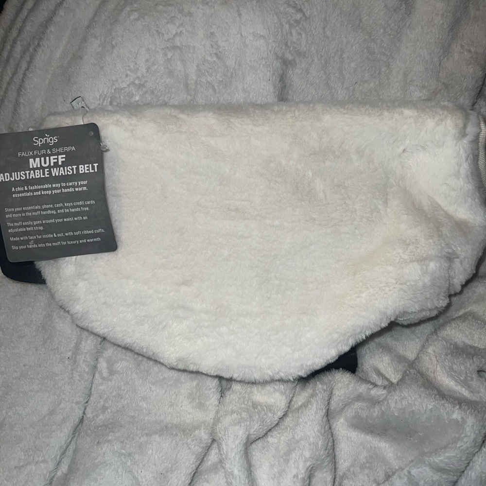 Sprigs new with tags faux fur and Sherpa muff and adjustable waist belt